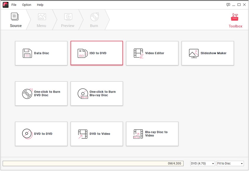 Select the More DVD Tools then Choose the ISO to DVD