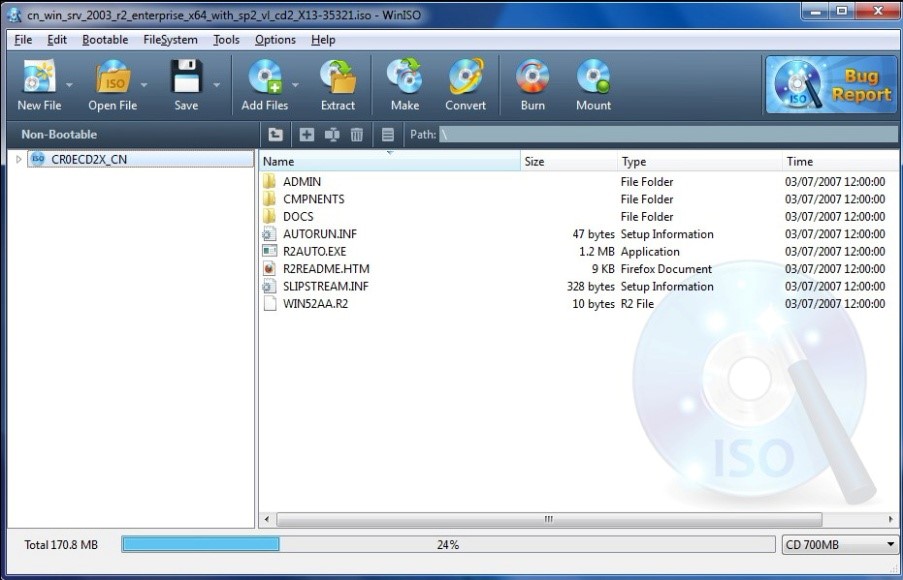 use poweriso to create bootable iso from files