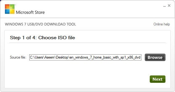 Open the tool and browse the ISO file in the source file