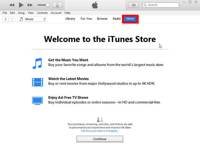 How to Burn Apple Music to CD - Launch iTunes and Open Store
