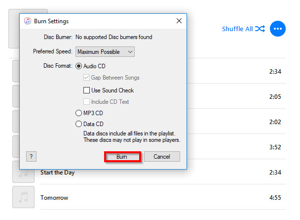  Burn Files to CD on Windows 8 - Start Burning Audio to CD