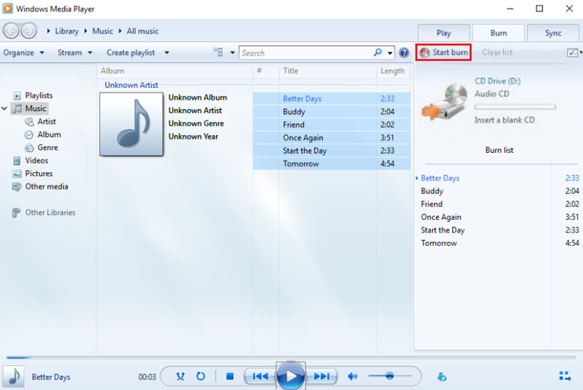  Burn Files to CD on Windows 8 - Start Burning Music to CD