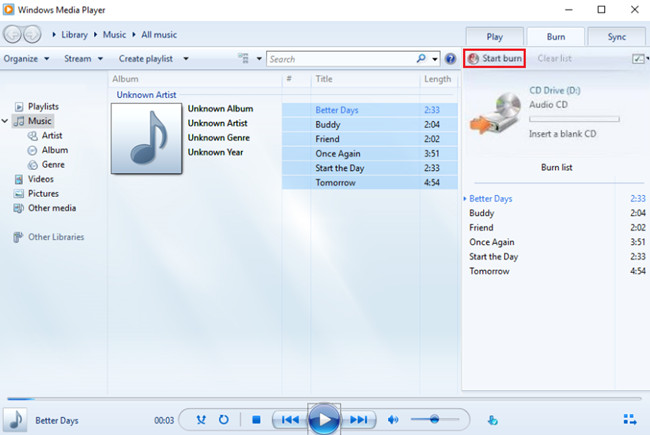 Burn CD on Windows - Start Burning Music to CD