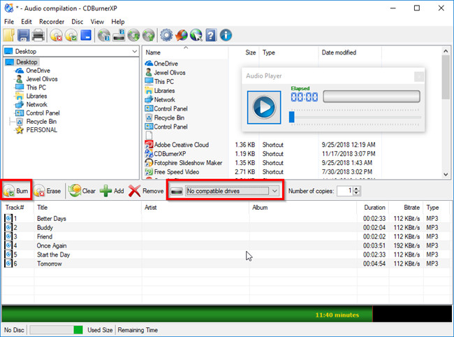 CDBurnerXP: Create Audio Disc