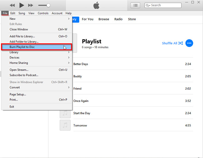 How to Burn Music on Mac - Select Burn Playlist to Disc