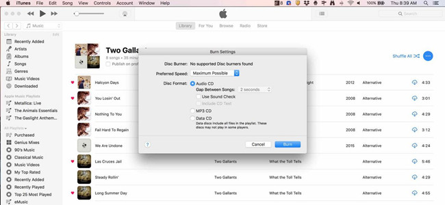 디스크 버너 소프트웨어 프로그램이 iTunes 10.1을 찾을 수 없음