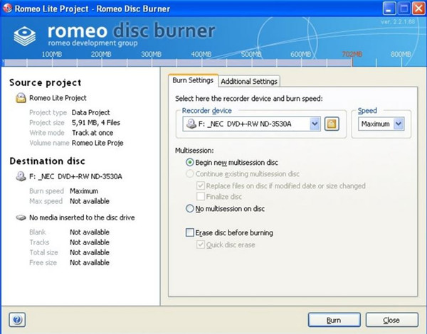 er Real Player udstyret med CD Burner - Romeo Burner Lite