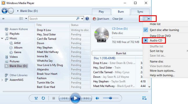 can windows media player burn dvd