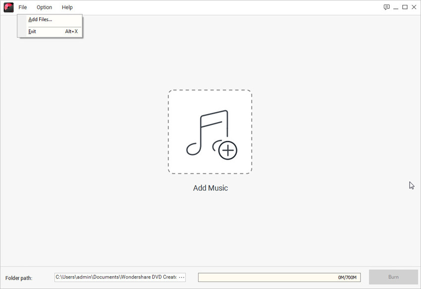 Burn Audio to CD - Click Add Files to Add Audio