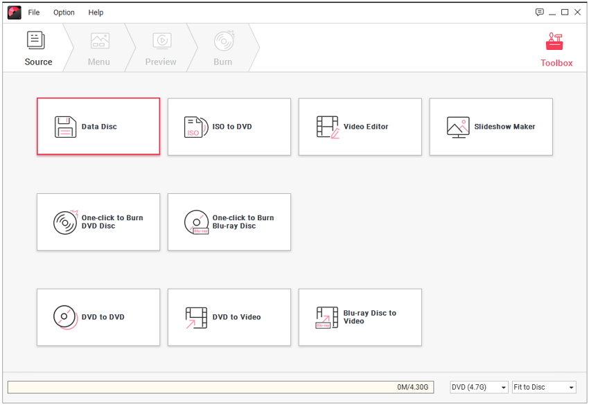 choose data disc option