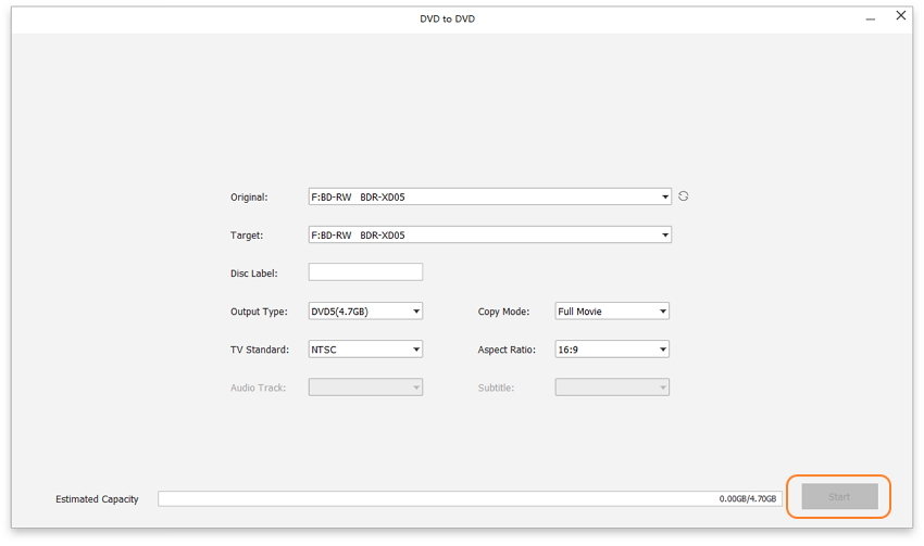 Start copying DVD to DVD