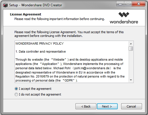 installeer wondershare dvd creator