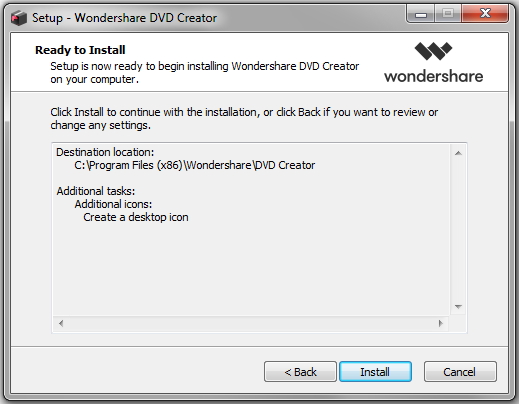 installeer wondershare DVD creator