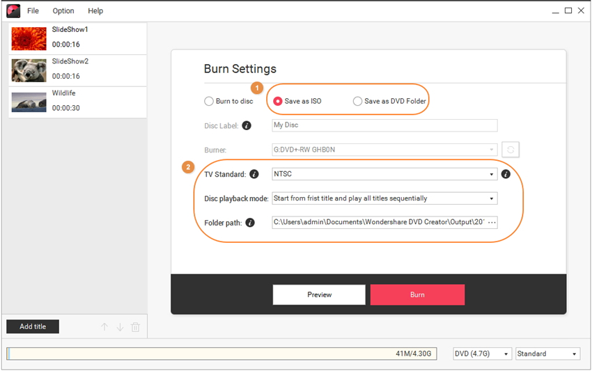 burn to iso or dvd folder