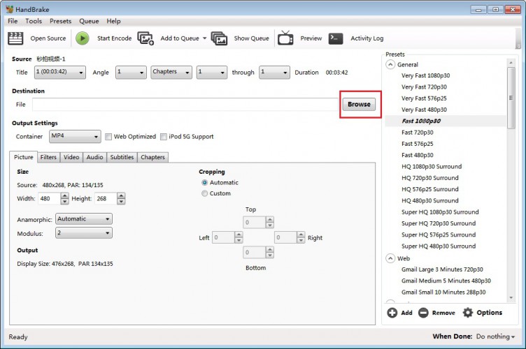 especificar caminho para dvd bluray