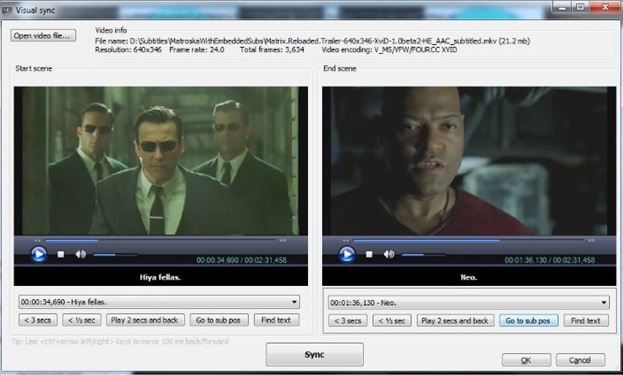 sincronizar los subtítulos para que coincida con la escena