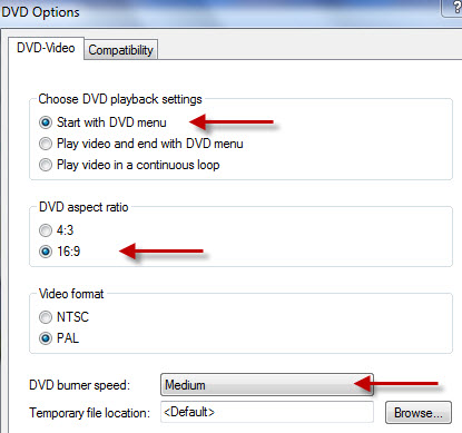 definir menu de dvd