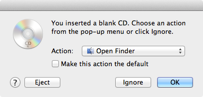 Burn Data Disc on Mac - Inserter the disc and select Open Finder