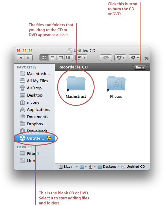 Burn Data Disc on Mac - Display Finder Window