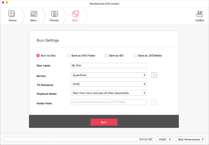 Burn Data Disc on Mac - Start burning data disc