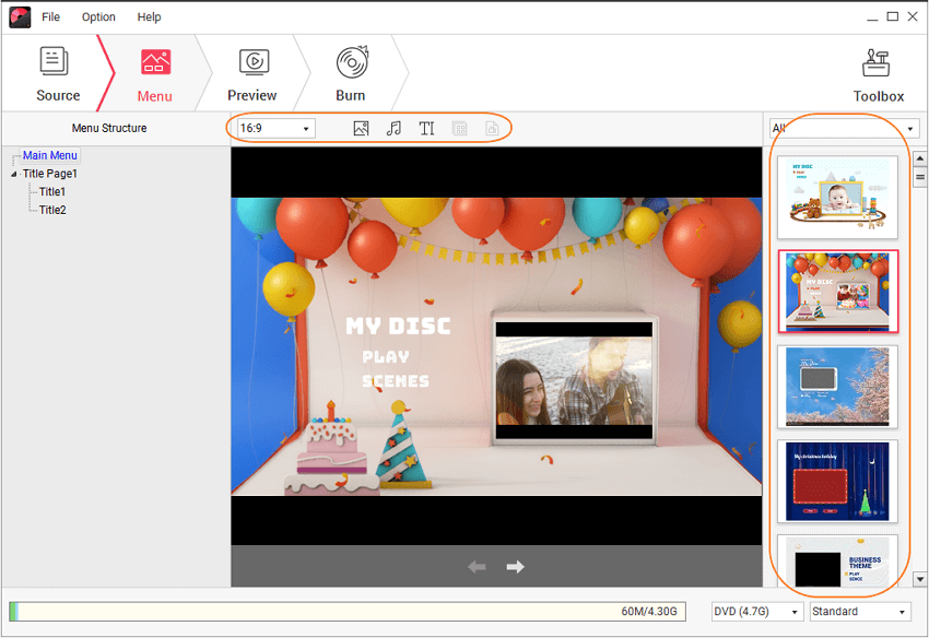 Customize DVD menu for video to DVD conversion