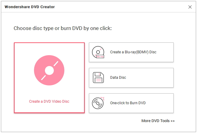 Choose to create a DVD video disc