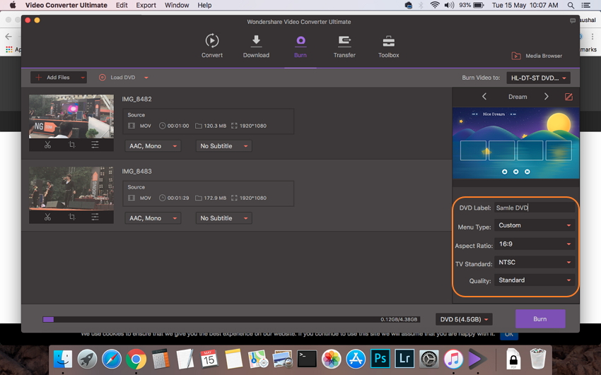 Choose DVD label and other parameters