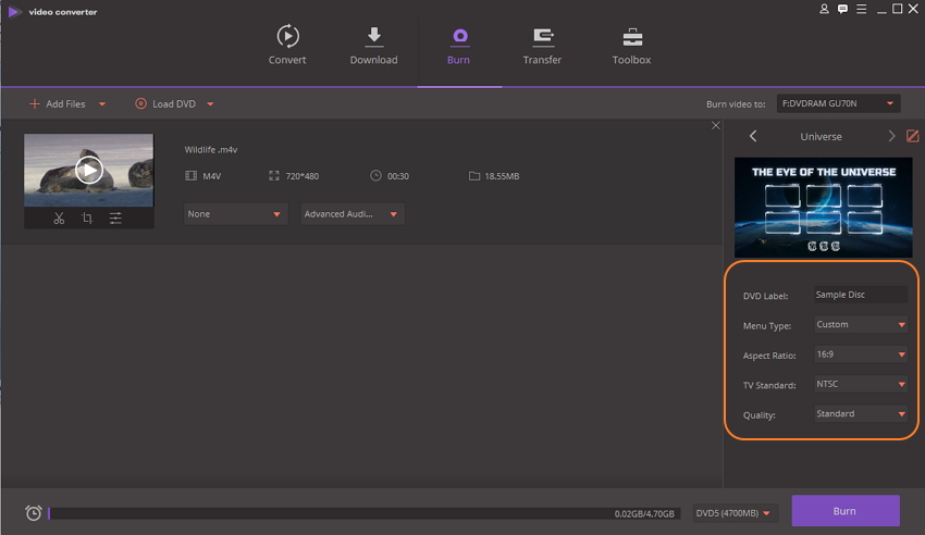 Select parameters and label